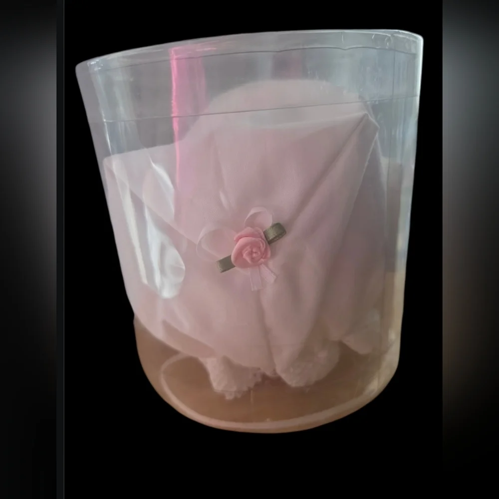 Heirloom Hankie Baby Bonnet Pink Lace Christening Keepsake‎ Memory Piece